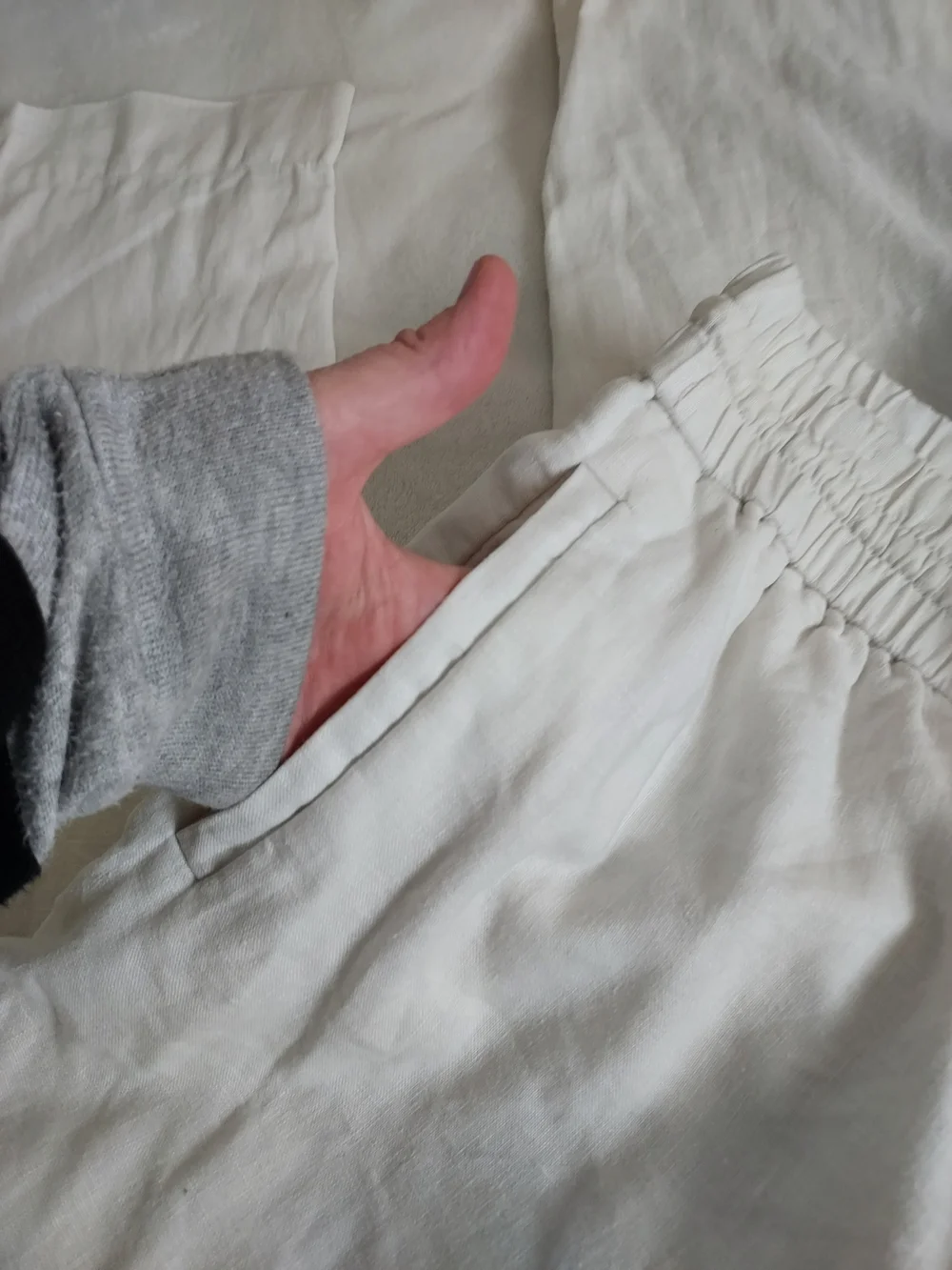 COS White Linen Pants Relaxed Fit Drawstring Elastic Waistband Sz 8 Medium